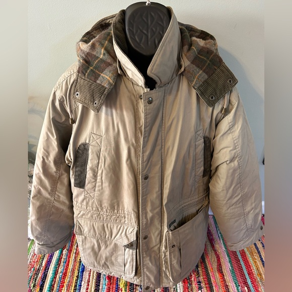 90s Duck Hunting Hooded Jacket Winter Coat Beige Vintage Medium - Picture 1 of 9
